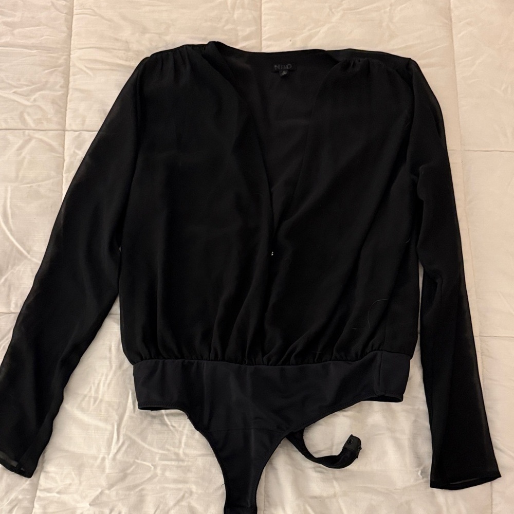 NBD Deep V Black Bodysuit